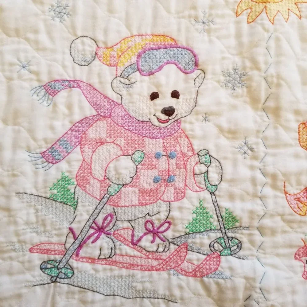 Cross Stitch Quilt Baby Blanket Comforter Crib Toddler Bed Gift Nursery Decor‎
